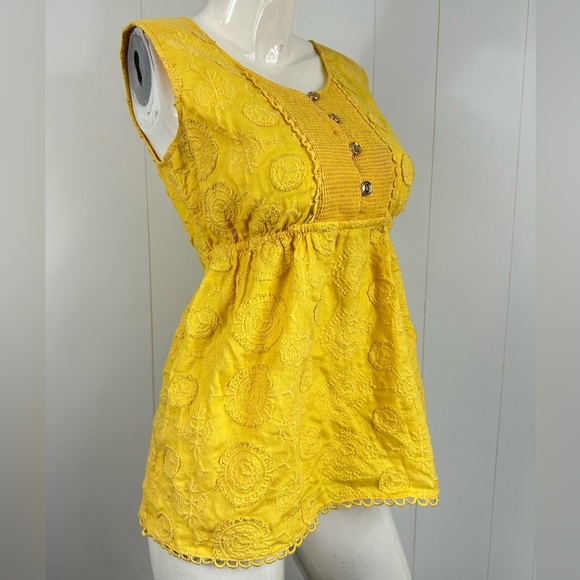 Juicy Couture Womens sz 6  Yellow Linen Sleeveless Embroidered Tunic Top Tank - Picture 6 of 7